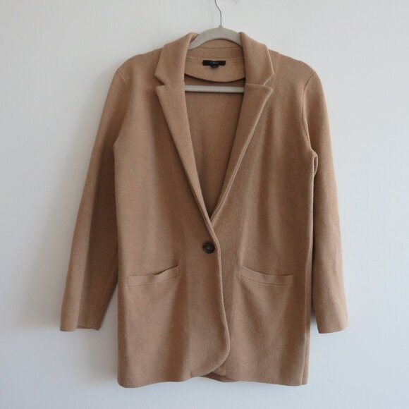 J. CREW Cecile Relaxed Knit Sweater Blazer One-Button in Camel Preppy Size XXS - Picture 3 of 14